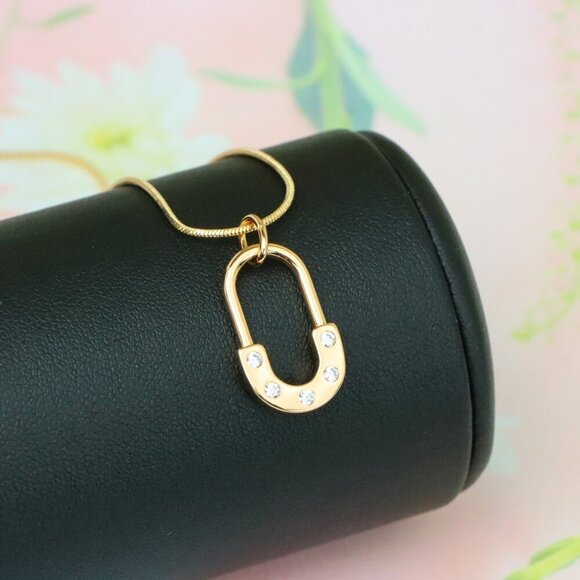 "Rose Gold Modern U-Shaped Pendant with Sparkling Stone Inlay, XPPT1223 - Picture 10 of 13